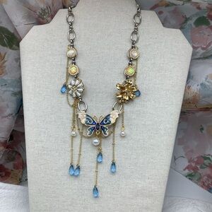 Fairycore  Blue and Gold Butterfly Necklace